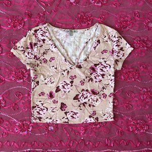 charlotte russe pink and magenta rose print crop top